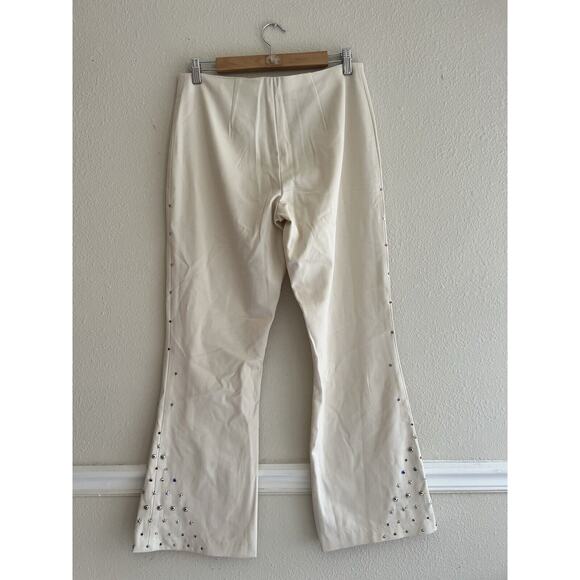 Cache Rare Y2K vintage Ivory Flare Pants Size10 Embellished Rhinestones Festival - Picture 3 of 9